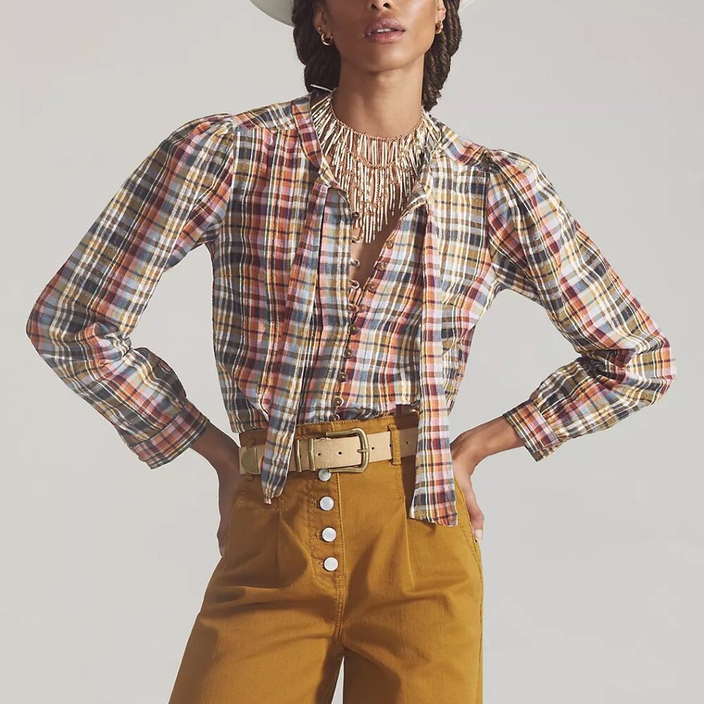 Anthropologie Pilcro Plaid Buttondown Blouse Size Medium